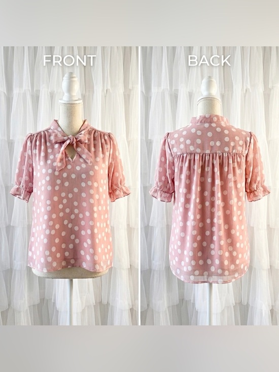 Tamara H Tops - Tamara H. Women’s Pink and White Polka Dot Short Sleeve Blouse Top Size Medium